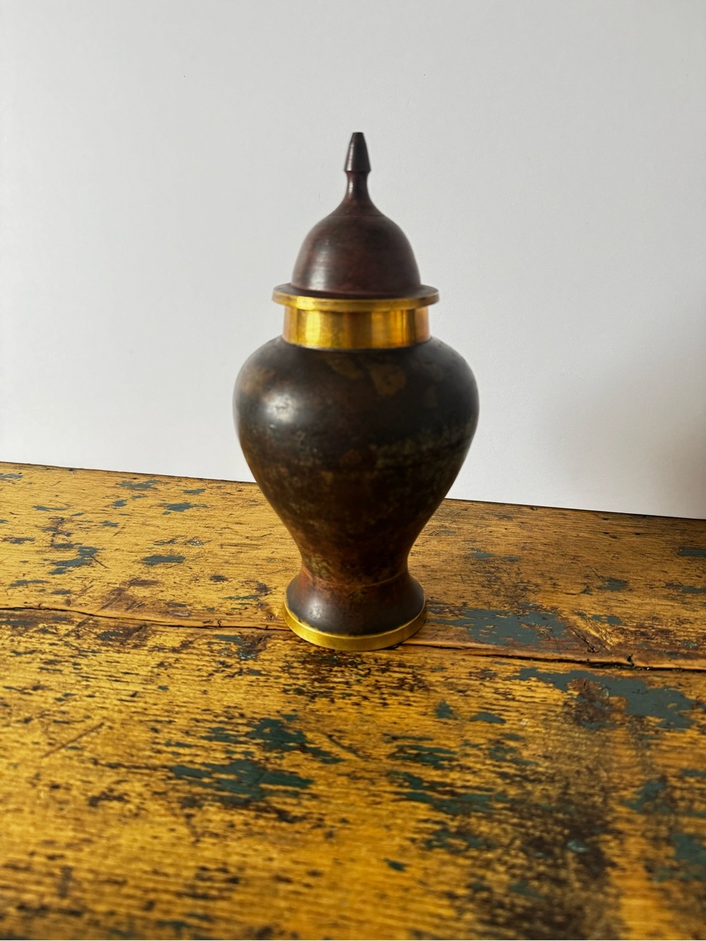 Brass Accent Jar with Gold Trim - Brown